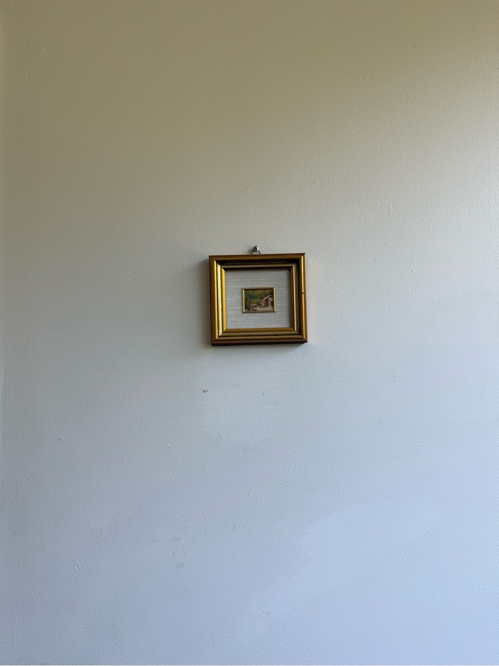 Vintage Gold Foil Miniature Art – Winter Mill Scene – Framed